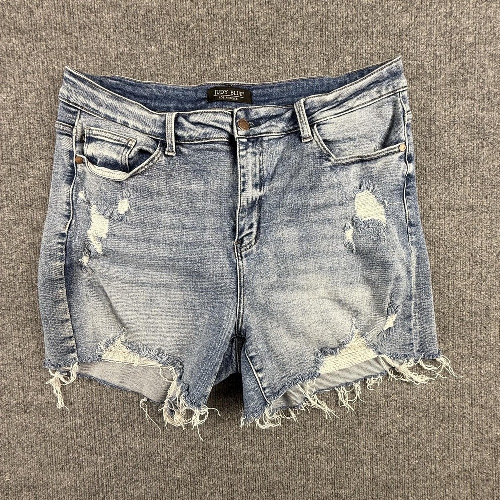 Judy Blue Shorts Womens 2XL Blue Denim Distressed Cutoff Raw Hem Stretch